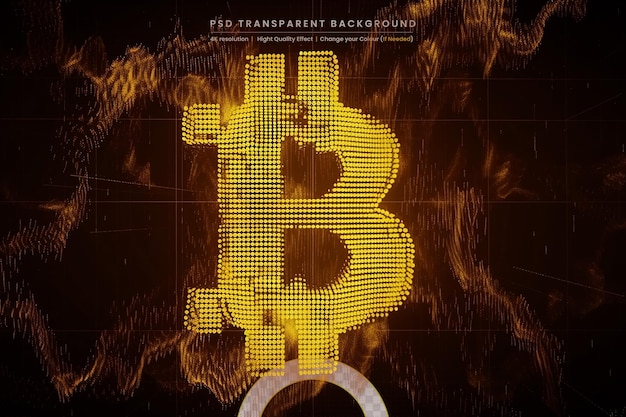 PSD goldenes bitcoin-symbol auf durchsichtigem hintergrund