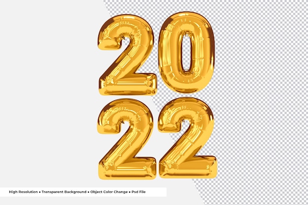 Goldenes Frohes Neues Jahr Nummer 2022 Ballons 3D-Rendering