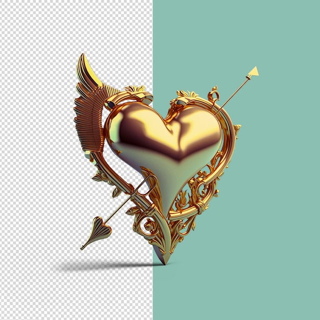 Goldenes Herz 3D-Rendering PSD
