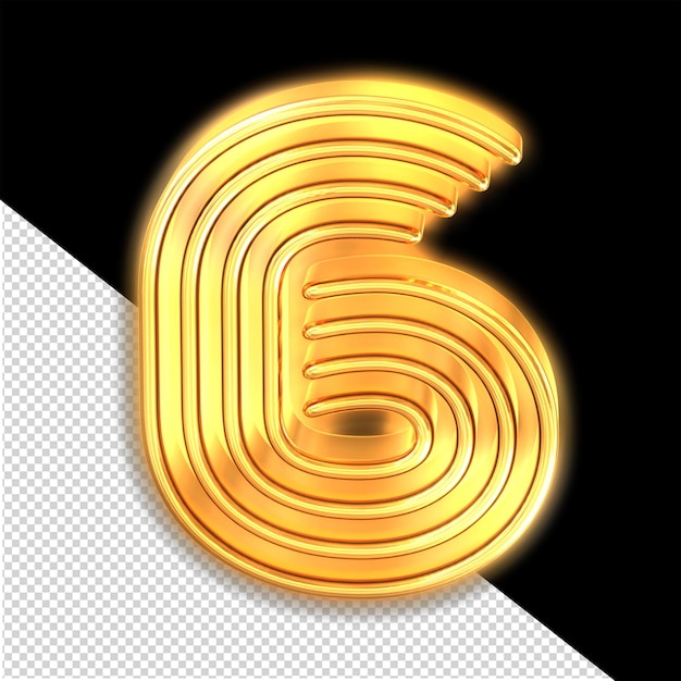 PSD goldenes leuchtendes symbol nummer 6