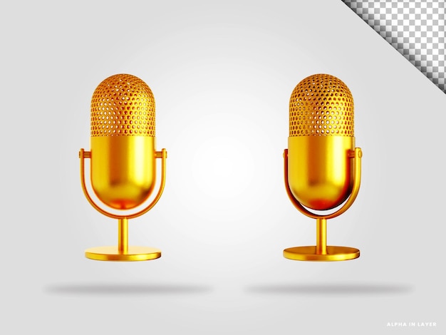 Goldenes Mikrofon 3D-Render-Illustration isoliert