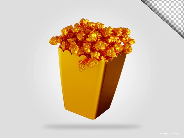 Goldenes popcorn 3d-render-illustration isoliert