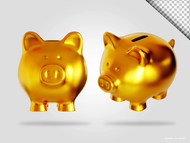 Goldenes Sparschwein 3D-Render-Illustration isoliert