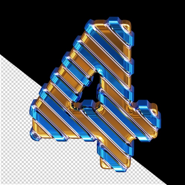 PSD goldenes symbol mit blauen diagonalbändern nummer 4