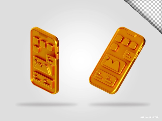 Goldenes Telefon 3D-Render-Illustration isoliert