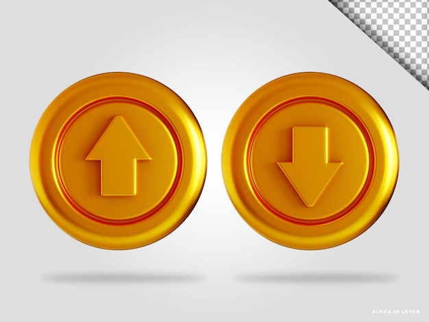 Goldenes upload- und download-symbol 3d-render-illustration isoliert