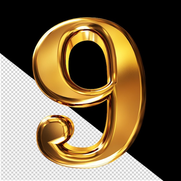 Goldes 3d-symbol mit der schrägzahl 9