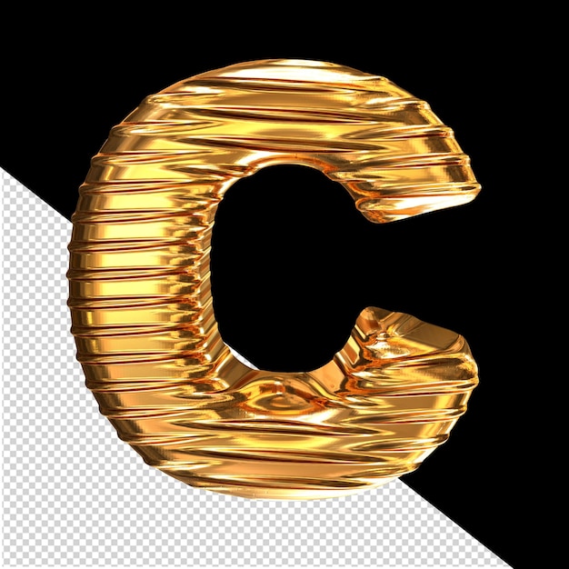 PSD goldes 3d-symbol mit geripptem horizontalen buchstaben c