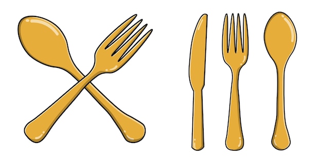 Goldes Besteck Set Löffel Gabel und Messer
