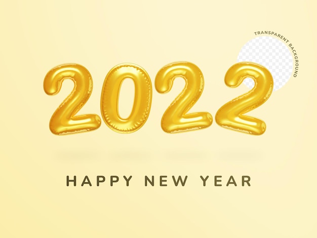 Goldgelb 2022 Neujahr in Form von Ballons 3D-Rendering