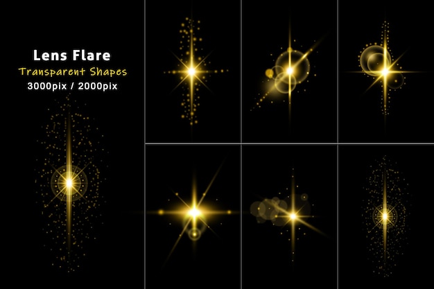 Goldglänzendes transparentes licht funkelt mit linseneffekten