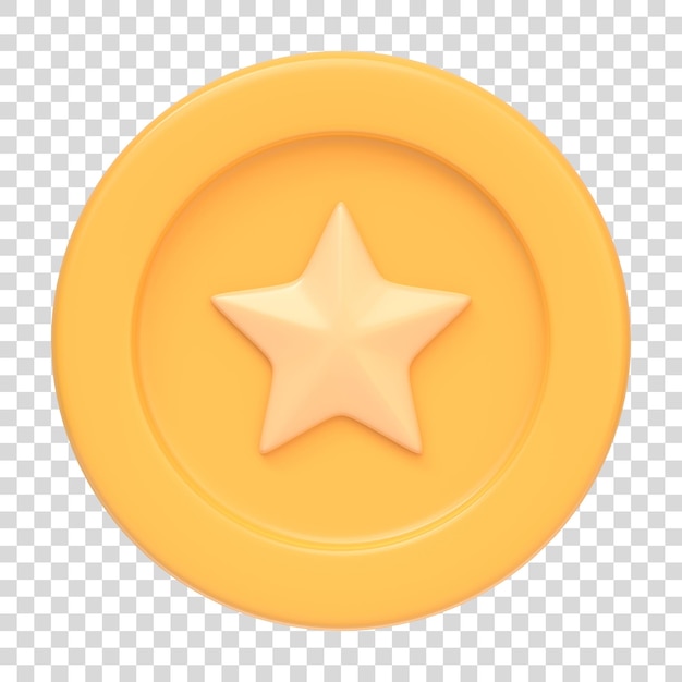 Goldmünze mit einem auf weißem Hintergrund isolierten Stern 3D-Symbolzeichen und -Symbol 3D-Render-Illustration