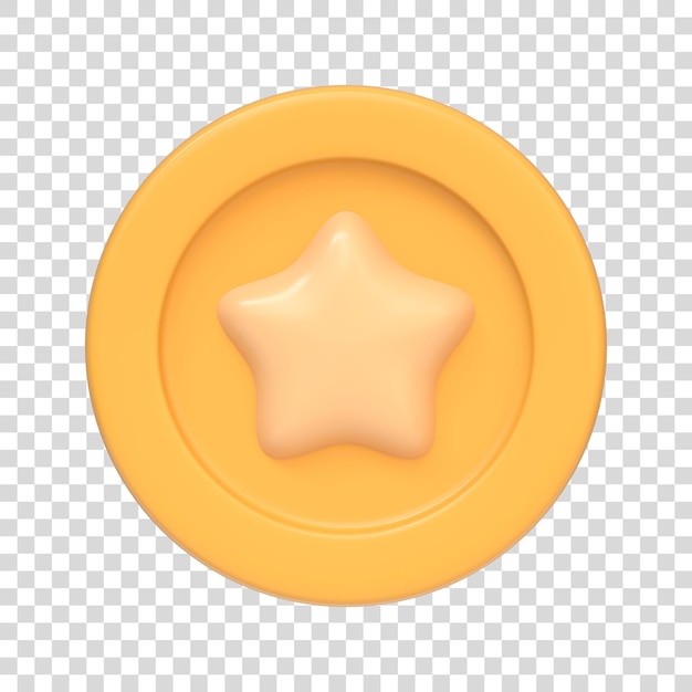 Goldmünze mit Stern isoliert auf weißem Hintergrund 3D-Symbol Zeichen und Symbol Cartoon minimalistischer Stil