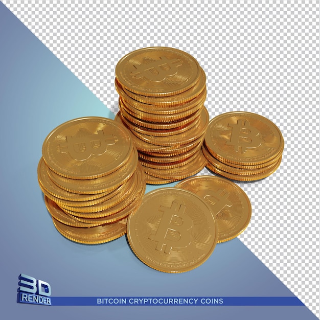 Goldmünzen bitcoin cryptocurrency 3d rendering isoliert