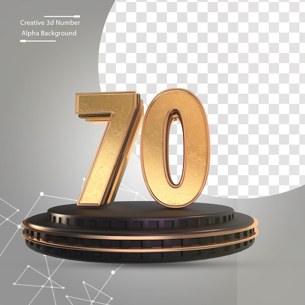 Goldnummer auf schwarzem Podium Nummer 70
