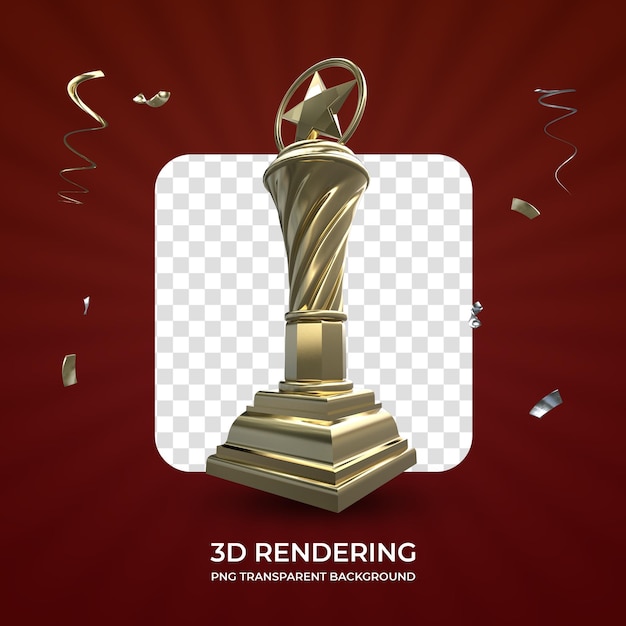 Goldverleihungstrophäe 3D-Rendering isolierter transparenter Hintergrund