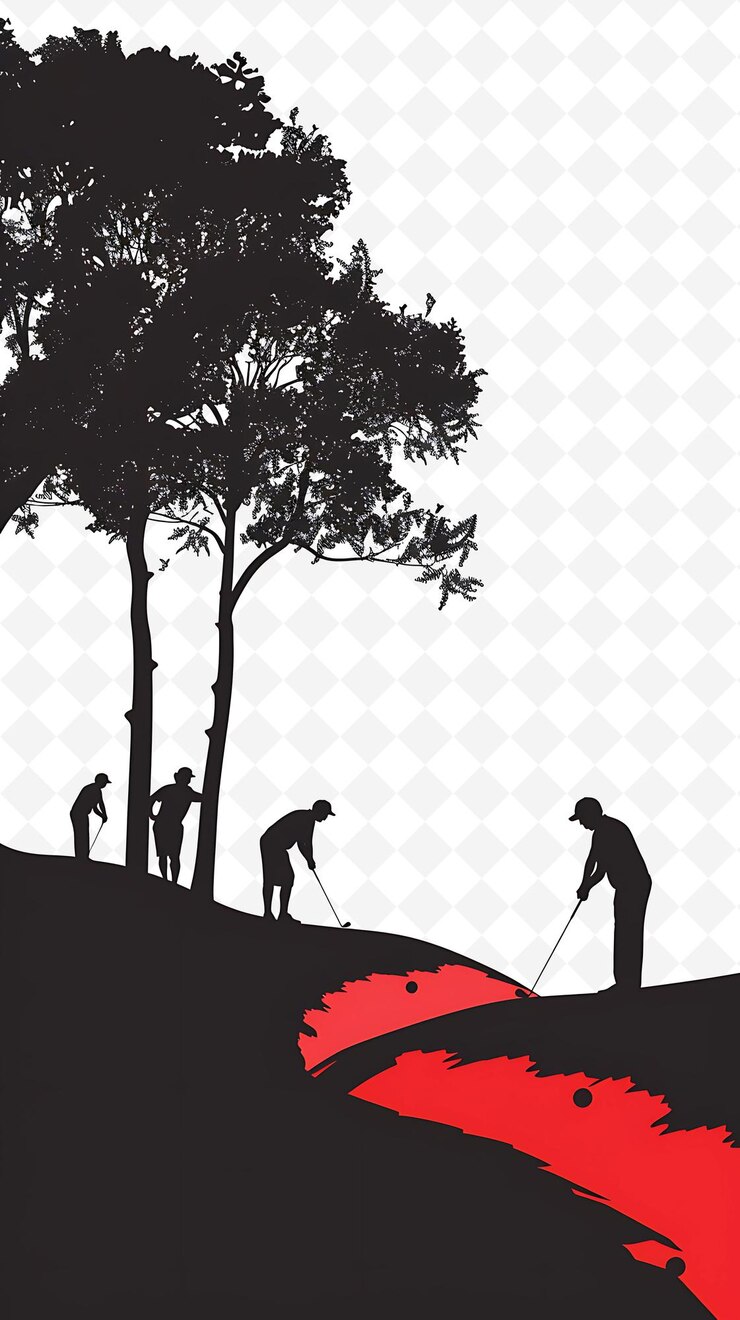 PSD golf course setting with golfers and caddies for election go flat illustration poster design