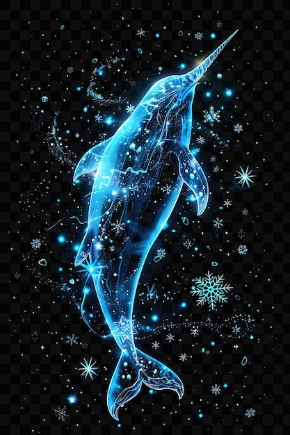 PSD golfinho com flocos de neve e estrelas ao fundo