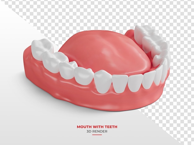 Gomma con denti bianchi in rendering 3D con sfondo trasparente