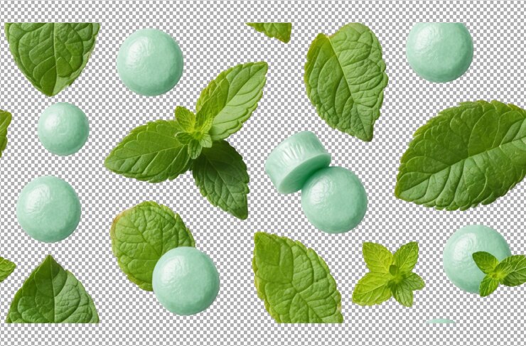 PSD gomma di menta con foglie di menta sapore naturale
