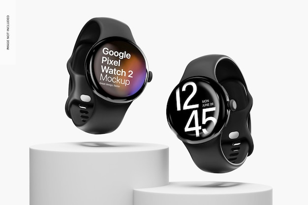 Google Pixel Watch 2 com uma maquete do pódio caindo