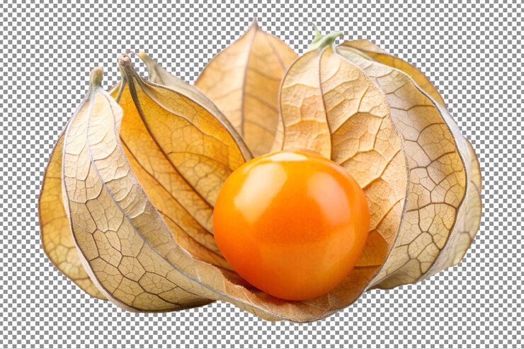PSD la gooseberry physalis del cabo aislada en una mesa de madera
