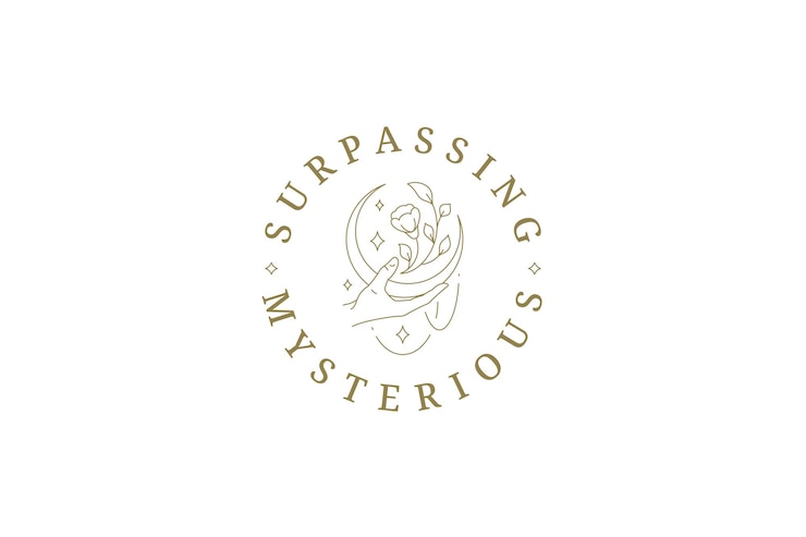 PSD gorgeous human hand holding half moon with stars and natural botanical flower line logo