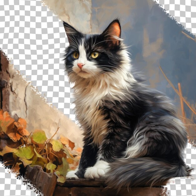 PSD gorgeous stray cat em uma aldeia rural com fundo transparente