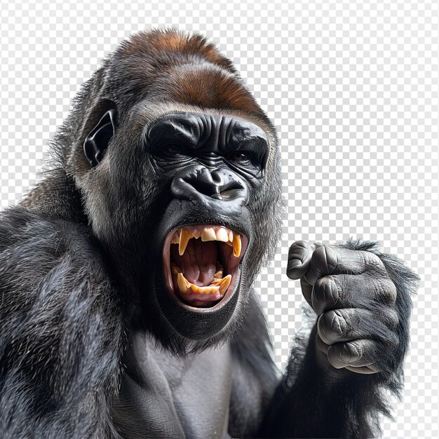 gorilla arrabbiato isolato su uno sfondo trasparente in piedi gorilla arrabbio generativo ai