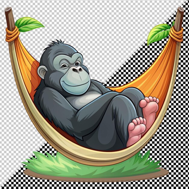 PSD gorilla sleeping in a hammock vector on transparent background