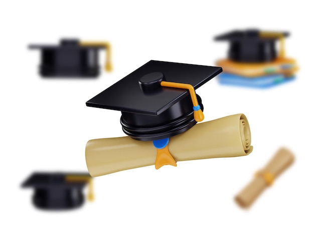 gorra de graduación y certificado de diploma icono 3d representación vector ilustración conjunto