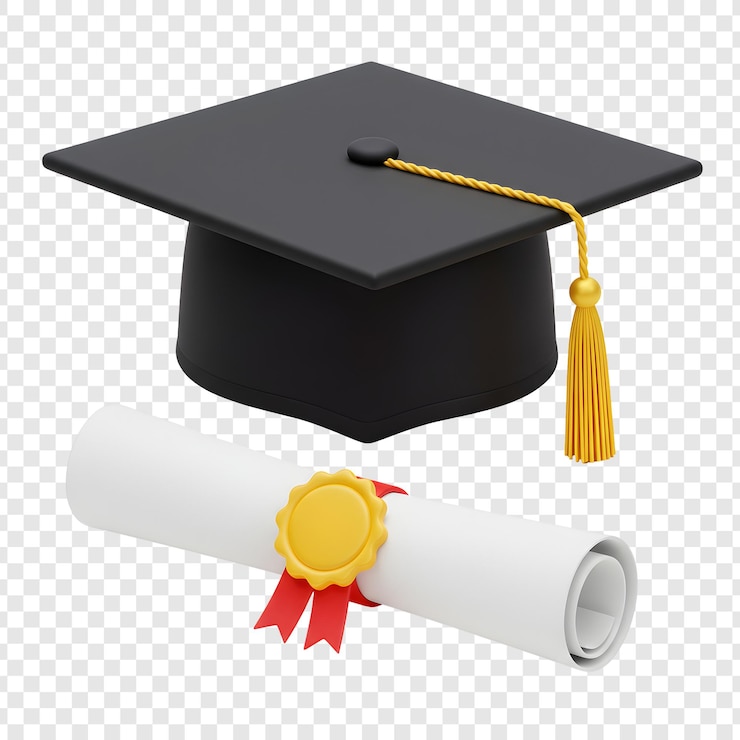 PSD gorra de graduación y diploma para celebrar el logro académico
