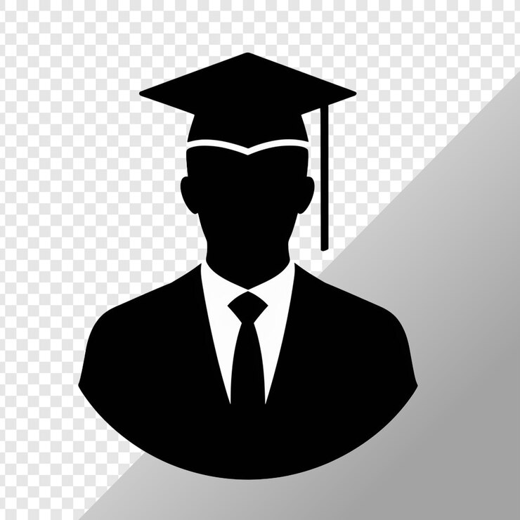 Una gorra de graduación negra con una cinta roja sobre un fondo transparente