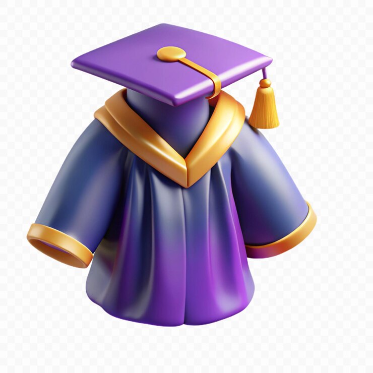 PSD una gorra de graduación púrpura con una borla de oro en ella