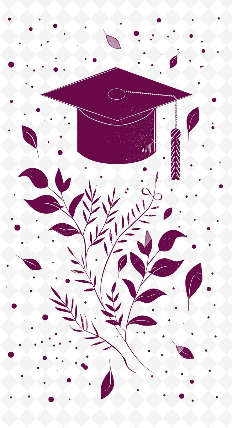 PSD una gorra de graduación púrpura con una cinta y un collar