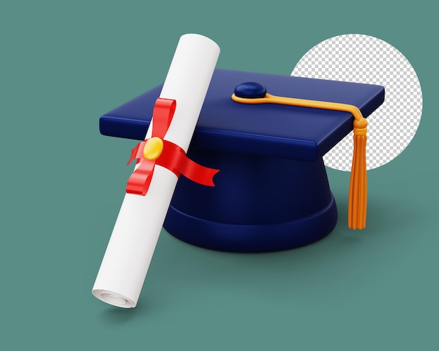 Gorra de graduación con renderizado 3d de Diploma