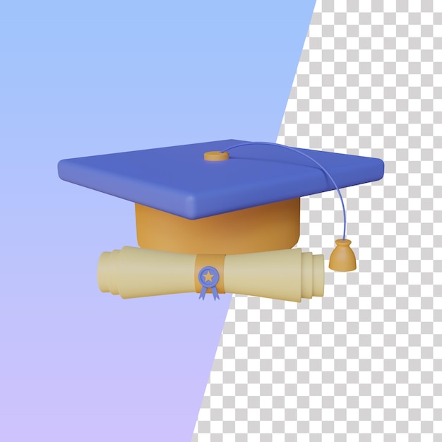 Gorra de graduación transparente PSD con icono de certificado 3D