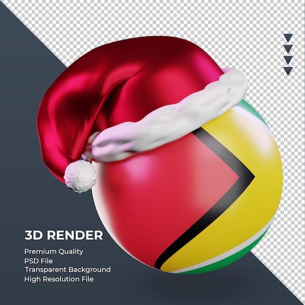 Gorra de navidad santa claus 3d bandera de Guyana renderizado vista izquierda