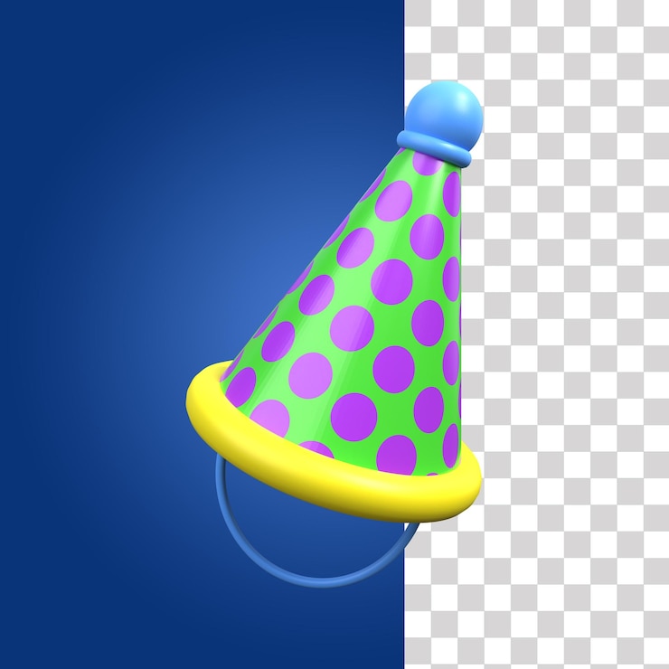 PSD un gorro de fiesta cónico verde con lunares morados.