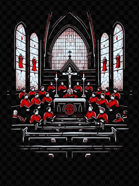 PSD gospel-chor singt in einer kirche mit buntglasfenstern weltmusiktag poster banner postkarte