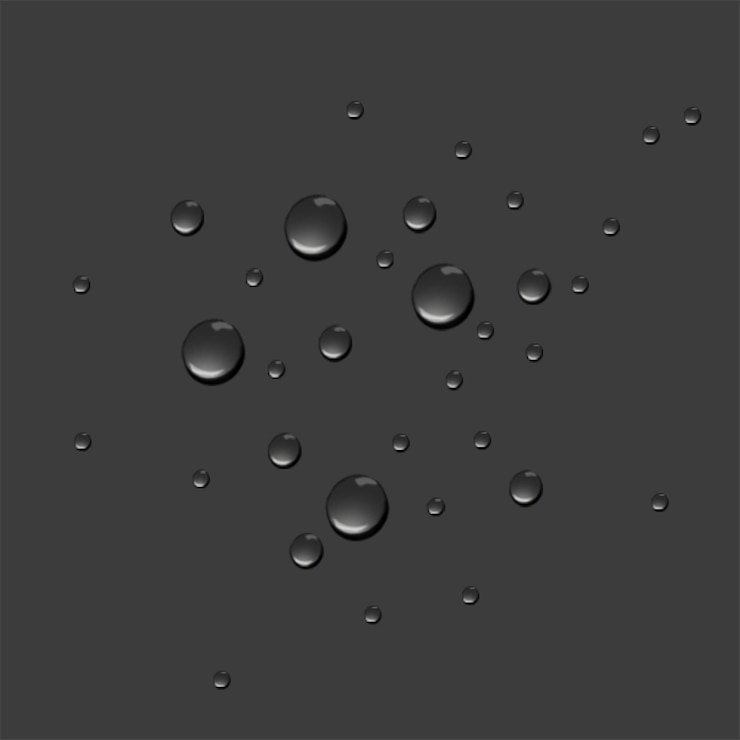PSD gotas de agua en un fondo negro con las palabras agua en la parte inferior