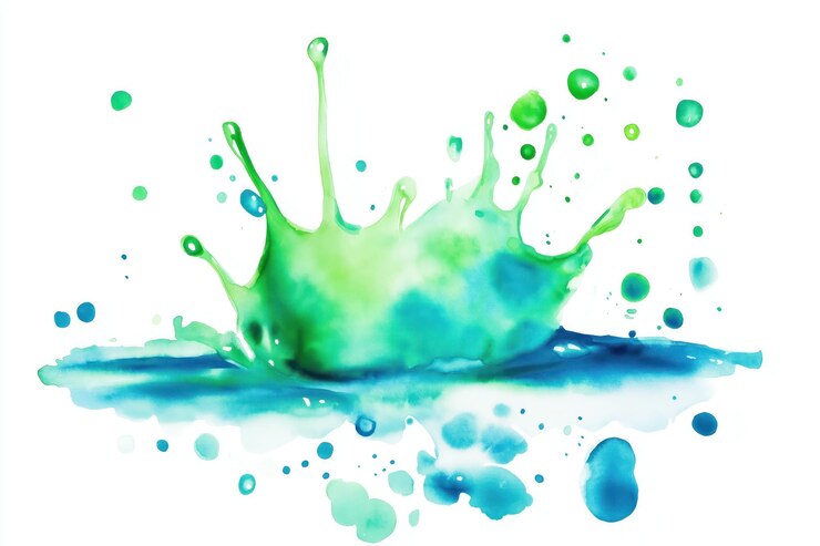 Gotas de agua verdes en el aire aisladas en un fondo aislado Esfera líquida colorida vibrante