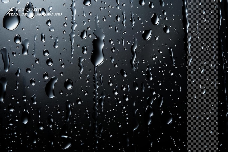 PSD gotas de agua en vidrio fondo gris oscuro arte vectorial en fondo transparente