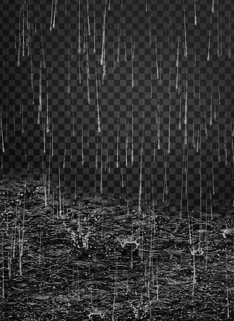 gotas de água caindo e ondas de poça em um fundo transparente