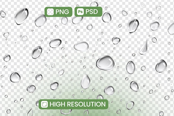 PSD gotas de água de alta resolução caindo png e psd fundos transparentes para projetos de design adicionando uma estética refrescante e limpa à arte digital e visuais perfeitos para temas inspirados na natureza