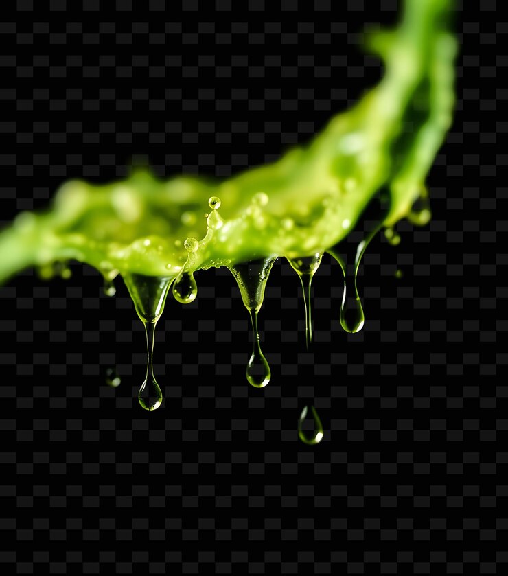 PSD gotas de líquido verde sobre un fondo negro