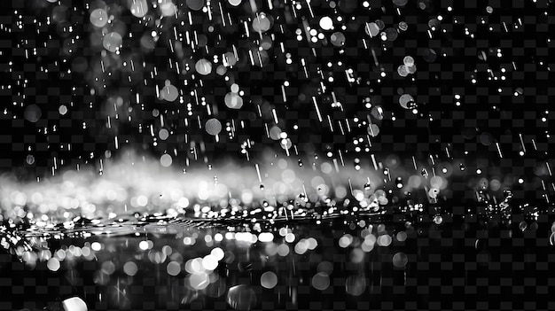 PSD gotas de lluvia en un fondo negro con una foto en blanco y negro de un charco