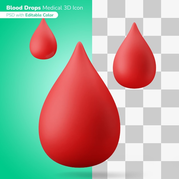 Gotas de sangre donante símbolo ilustración 3d icono 3d color editable aislado