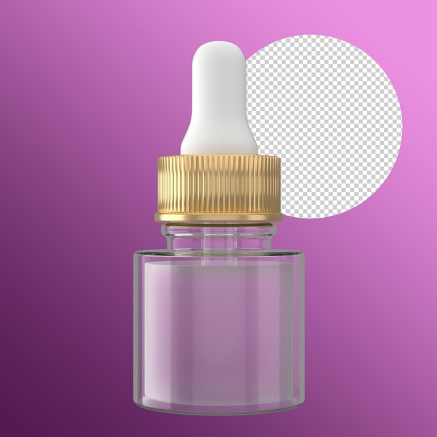 un gotero para el cuidado de la piel, una botella pequeña para mascotas, un envase modelo transparente en oro blanco,