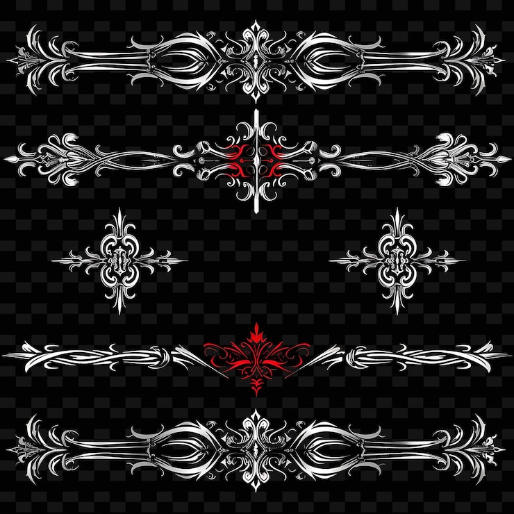 PSD gothic borderlines design mit dunklen und unheimlichen dekorationen in png einzigartige stilisierte motive designs